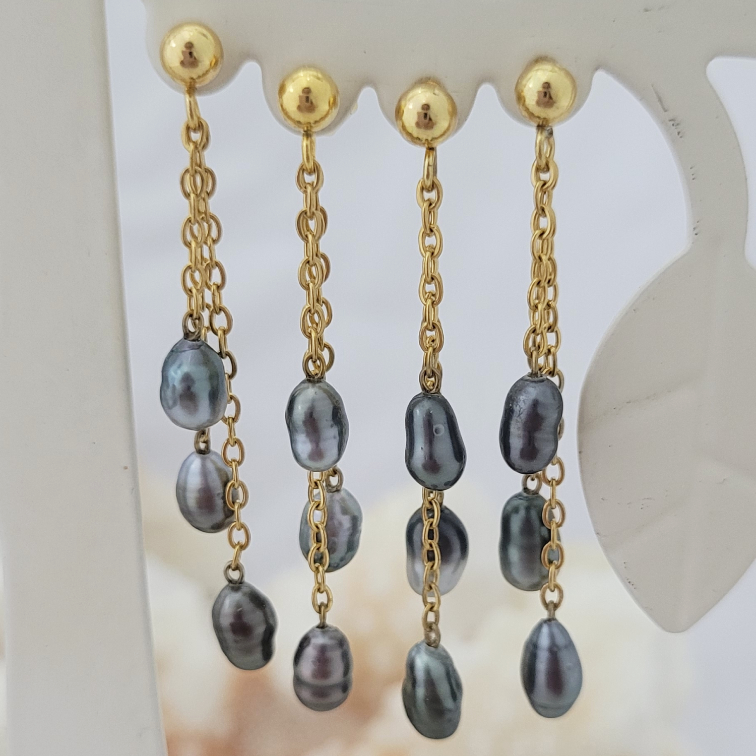 Boucles d'oreilles 3 chainettes avec keishis Tahiti – Image 6