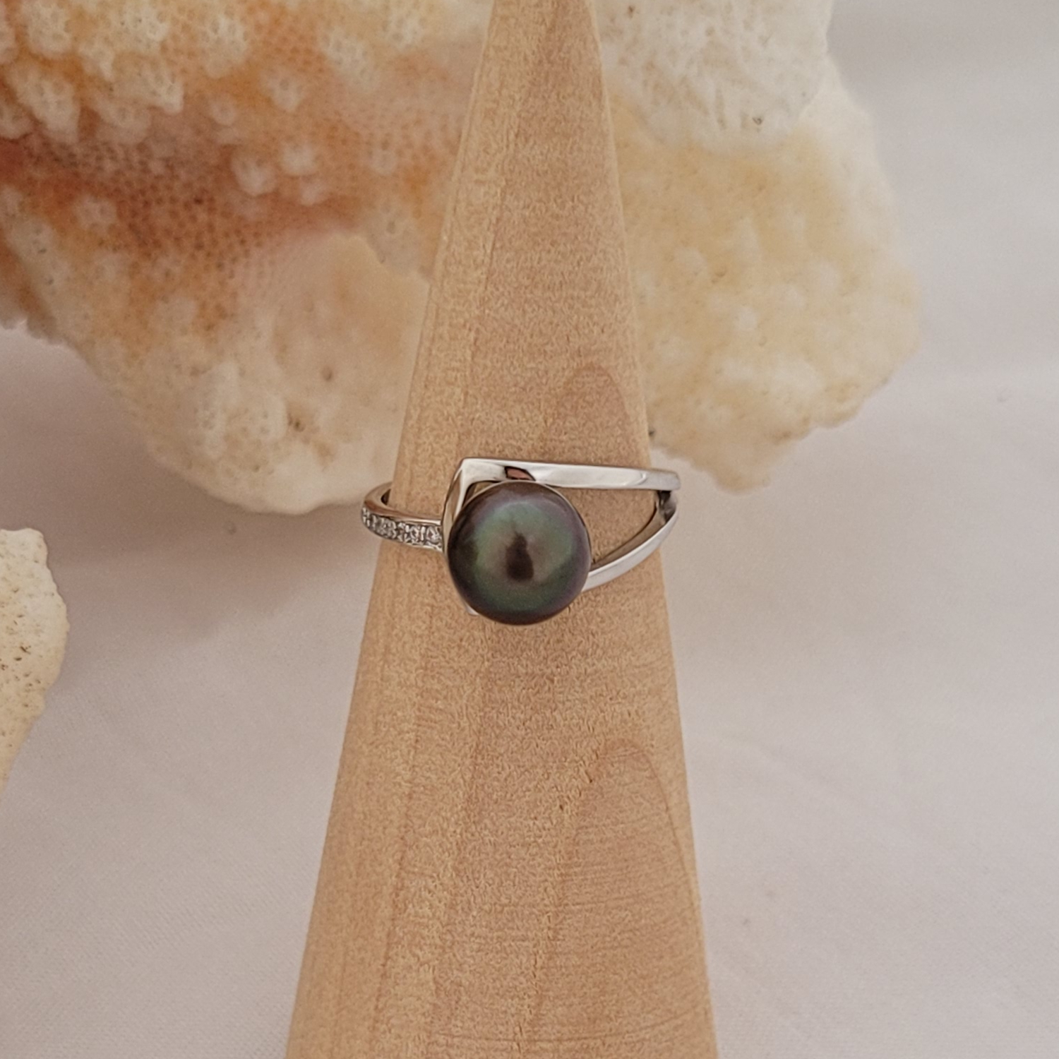 Bague argent 925 avec Zircons et perle de Tahiti – Image 2
