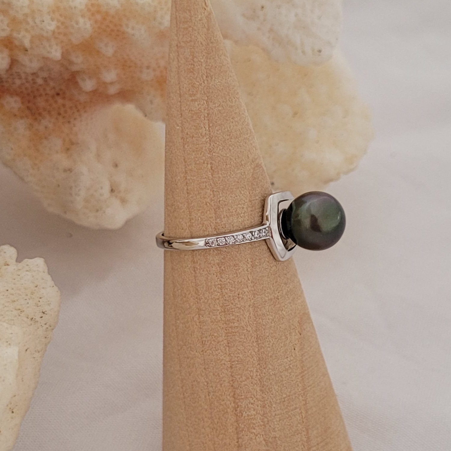 Bague argent 925 avec Zircons et perle de Tahiti – Image 8