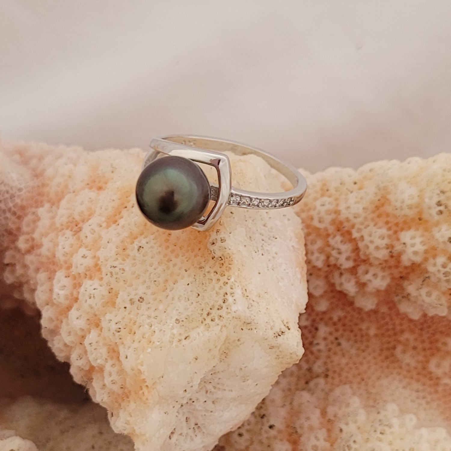 Bague argent 925 avec Zircons et perle de Tahiti – Image 5