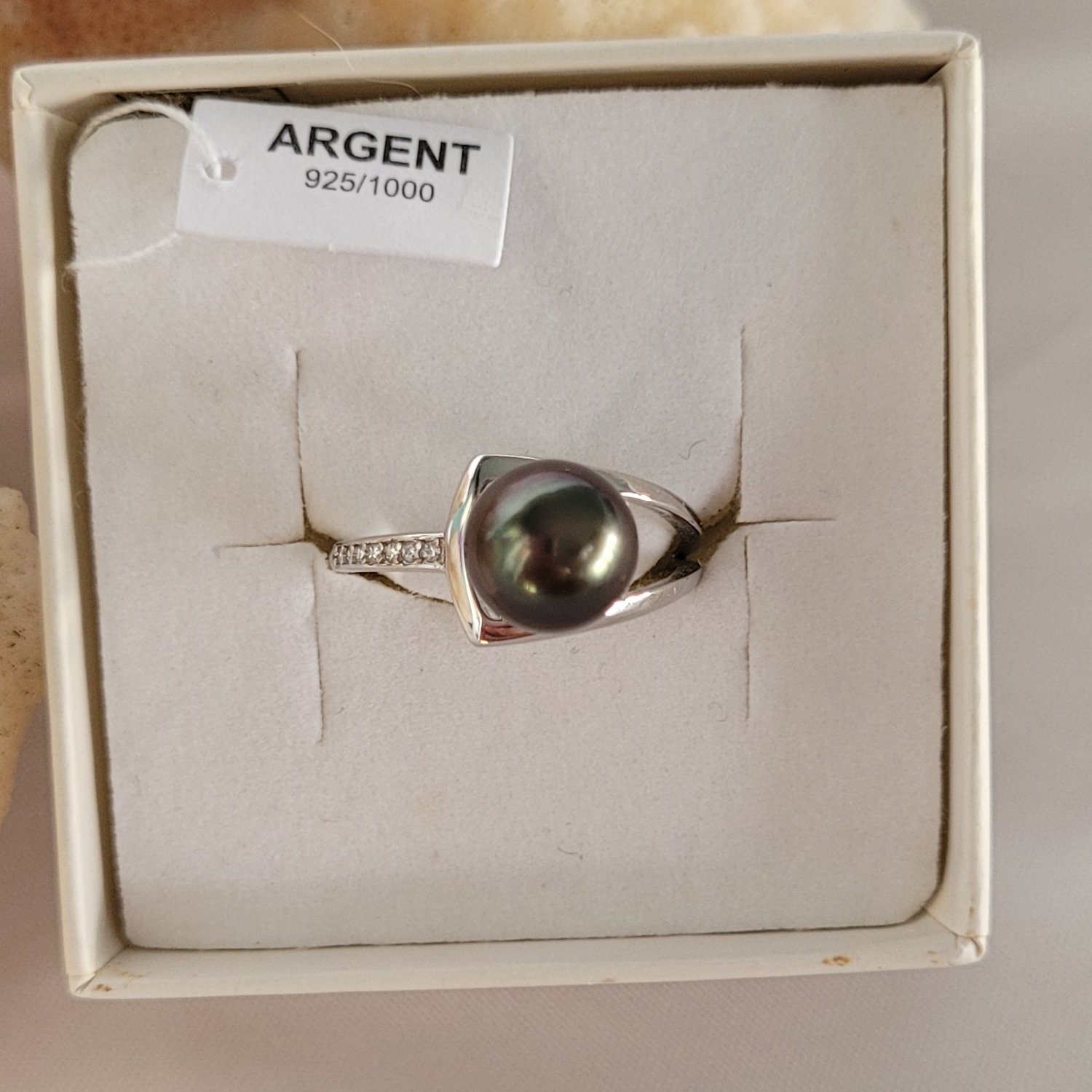 Bague argent 925 avec Zircons et perle de Tahiti – Image 7