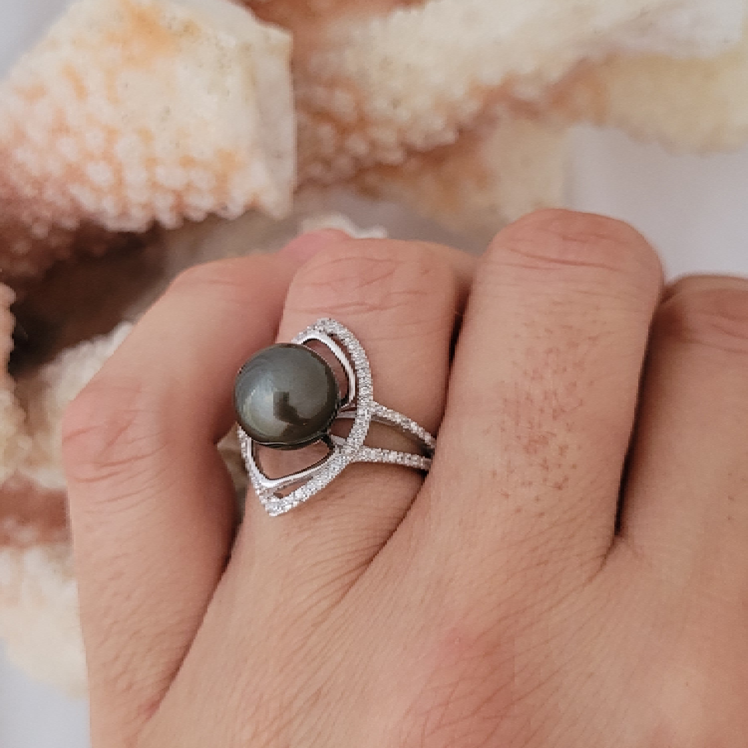 Bague argent 925 oeil de Zircons et perle de Tahiti – Image 11