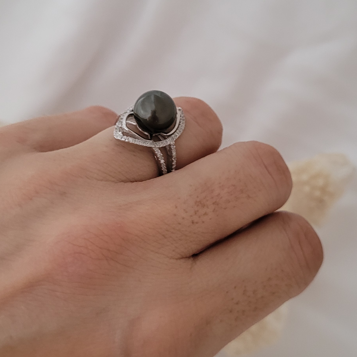 Bague argent 925 oeil de Zircons et perle de Tahiti – Image 6