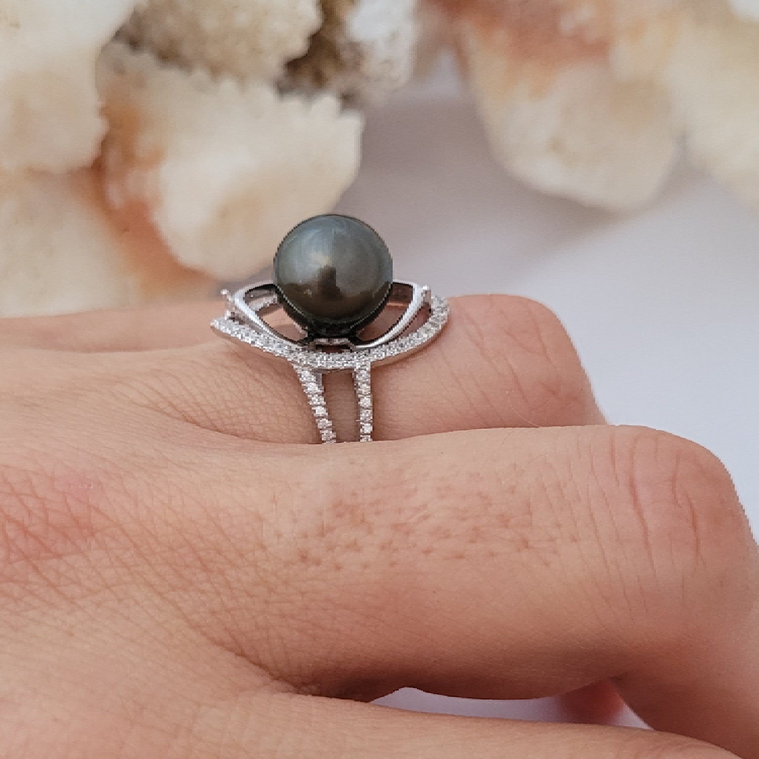 Bague argent 925 oeil de Zircons et perle de Tahiti – Image 16