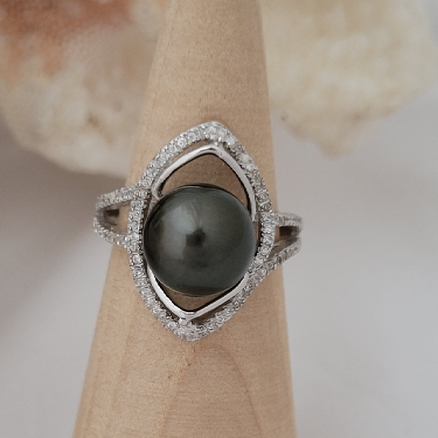 Bague argent 925 oeil de Zircons et perle de Tahiti – Image 7