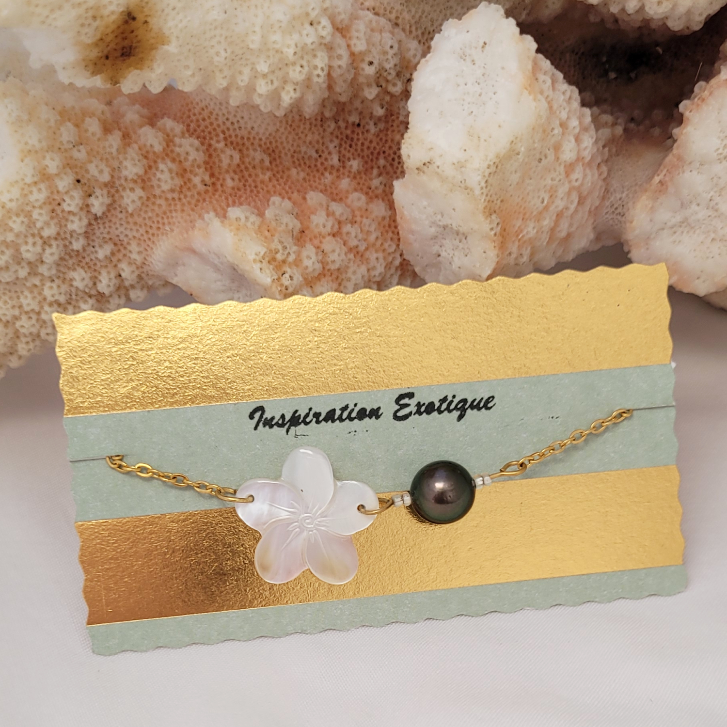 Bracelet acier inoxydable doré avec nacre et perle de Tahiti – Image 6