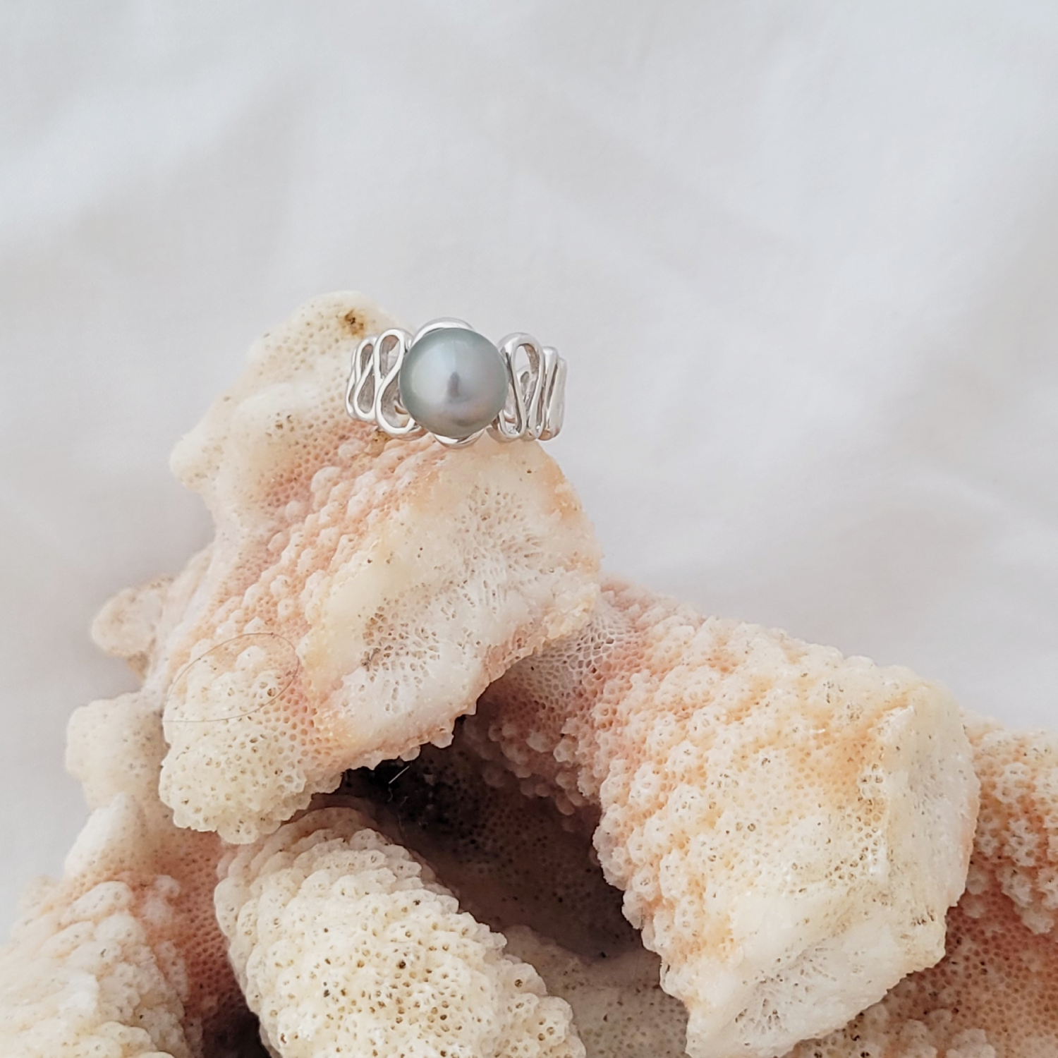 Bague argent 925 arabesque et perle de Tahiti – Image 7