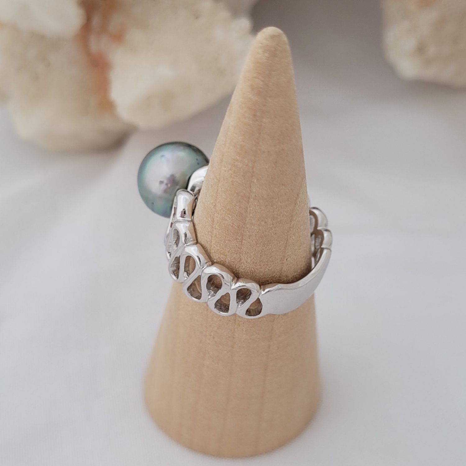 Bague argent 925 arabesque et perle de Tahiti – Image 15