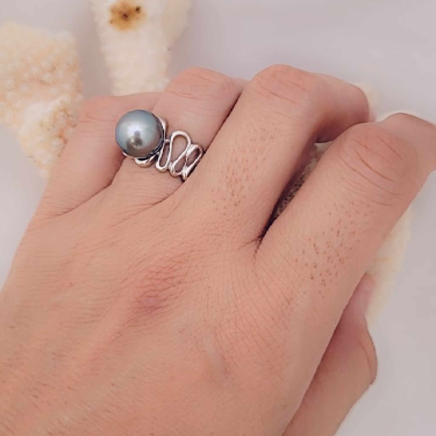Bague argent 925 arabesque et perle de Tahiti – Image 9