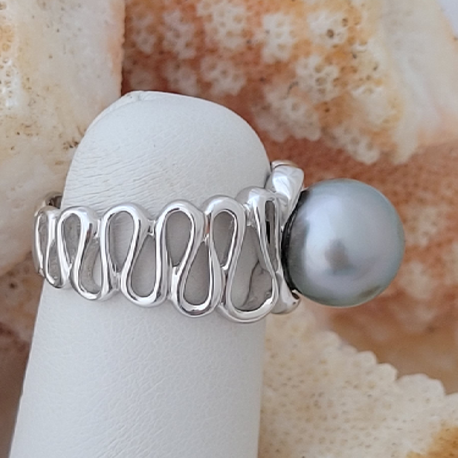 Bague argent 925 arabesque et perle de Tahiti – Image 17