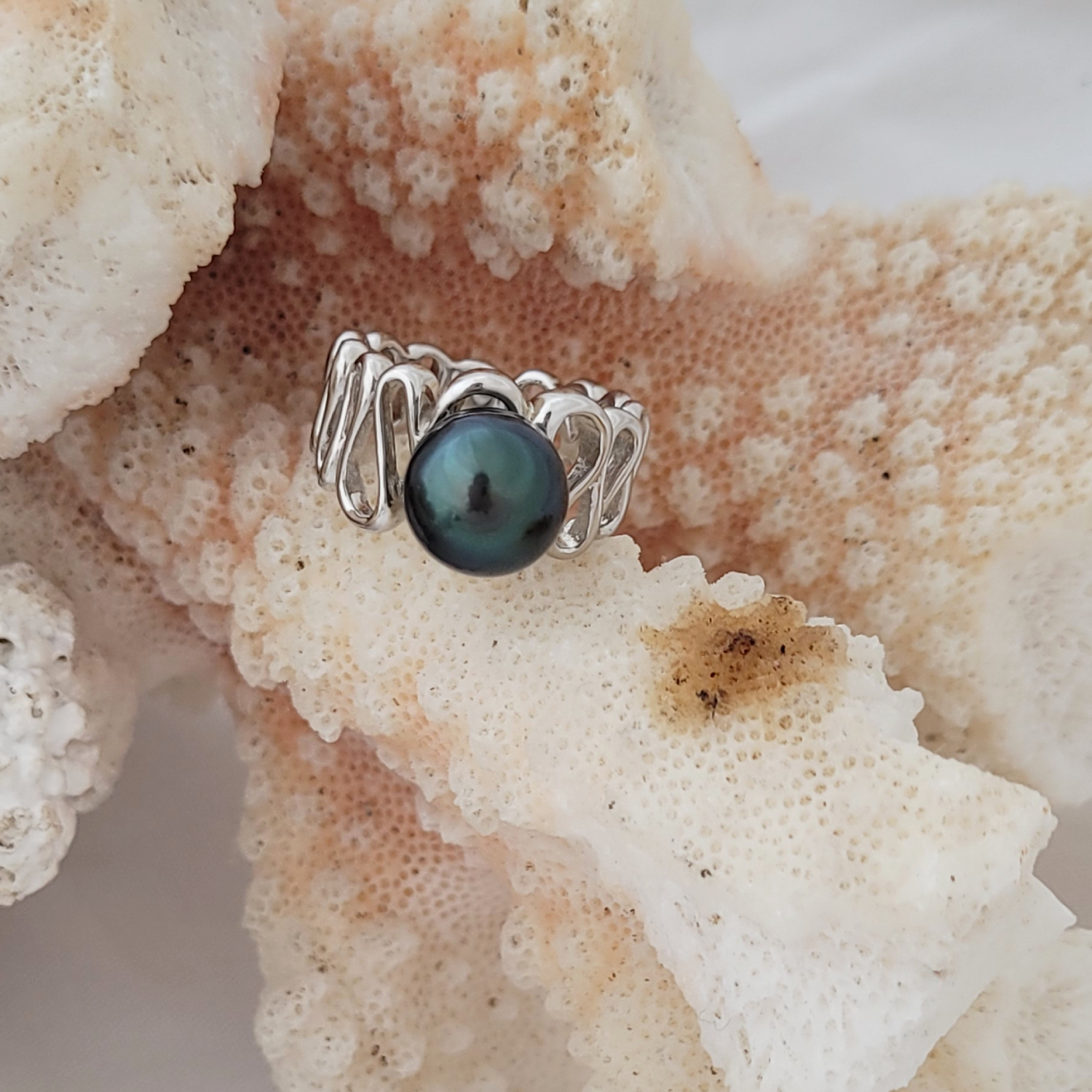 Bague argent 925 arabesque et perle de Tahiti – Image 3