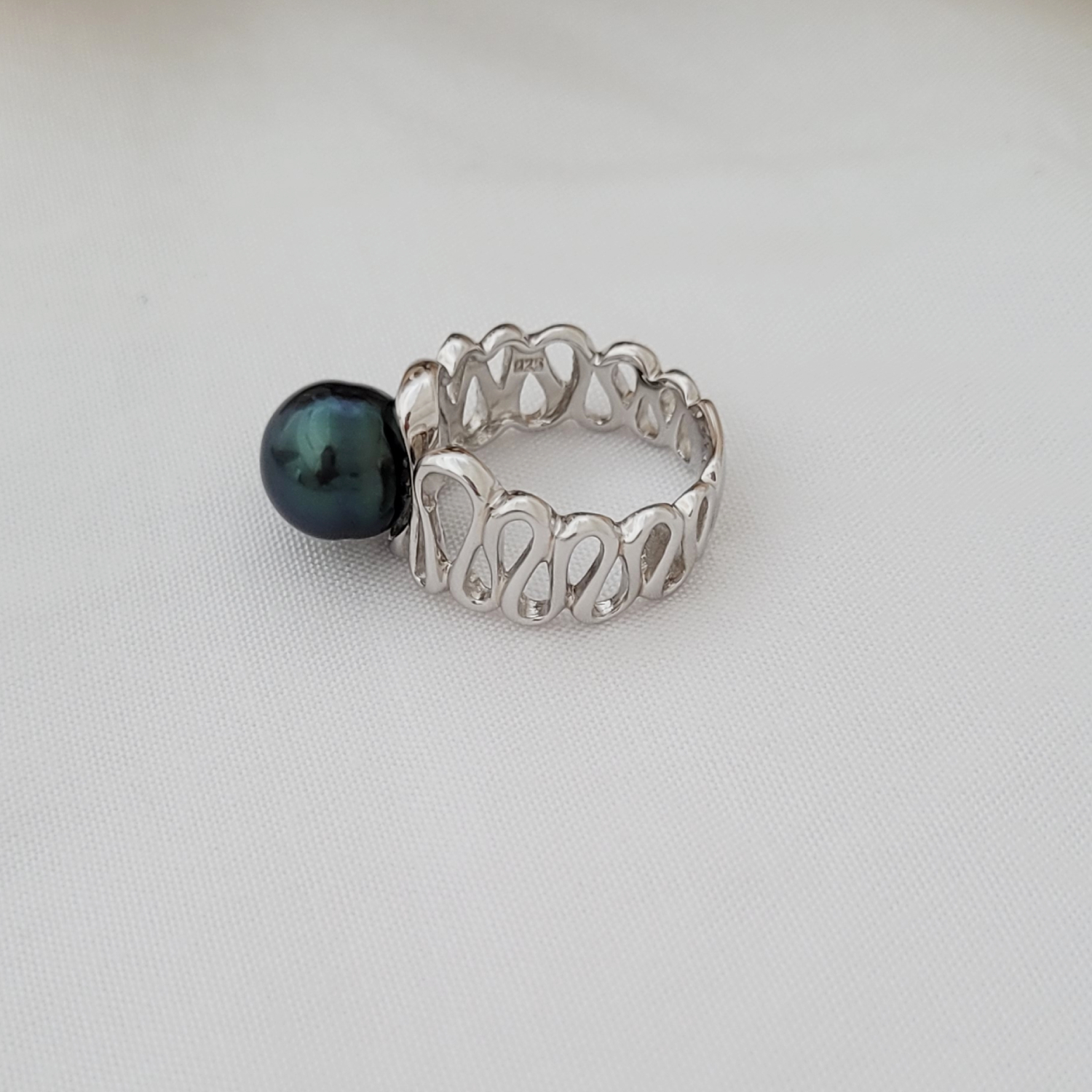 Bague argent 925 arabesque et perle de Tahiti – Image 10