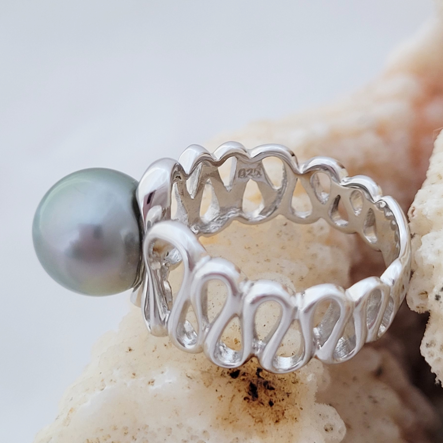 Bague argent 925 arabesque et perle de Tahiti – Image 13