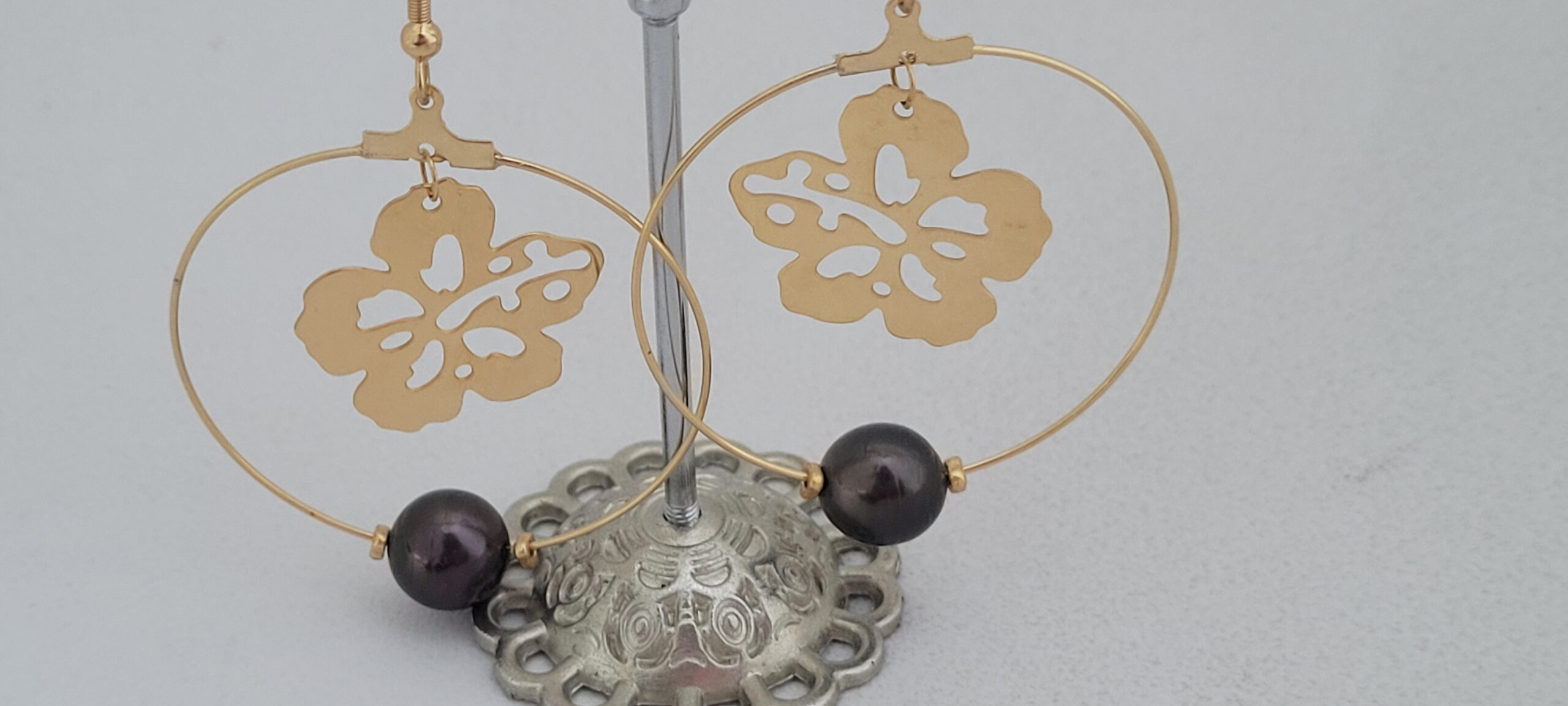 Créoles "hibiscus" avec perle de Tahiti – Image 4