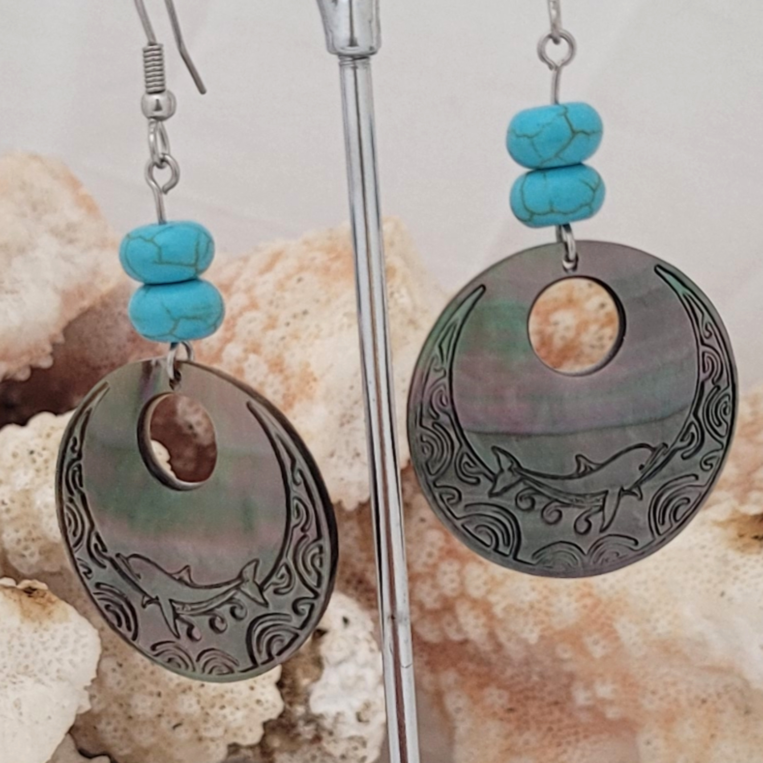 Boucles d'oreilles en nacre de Tahiti et Turquoise