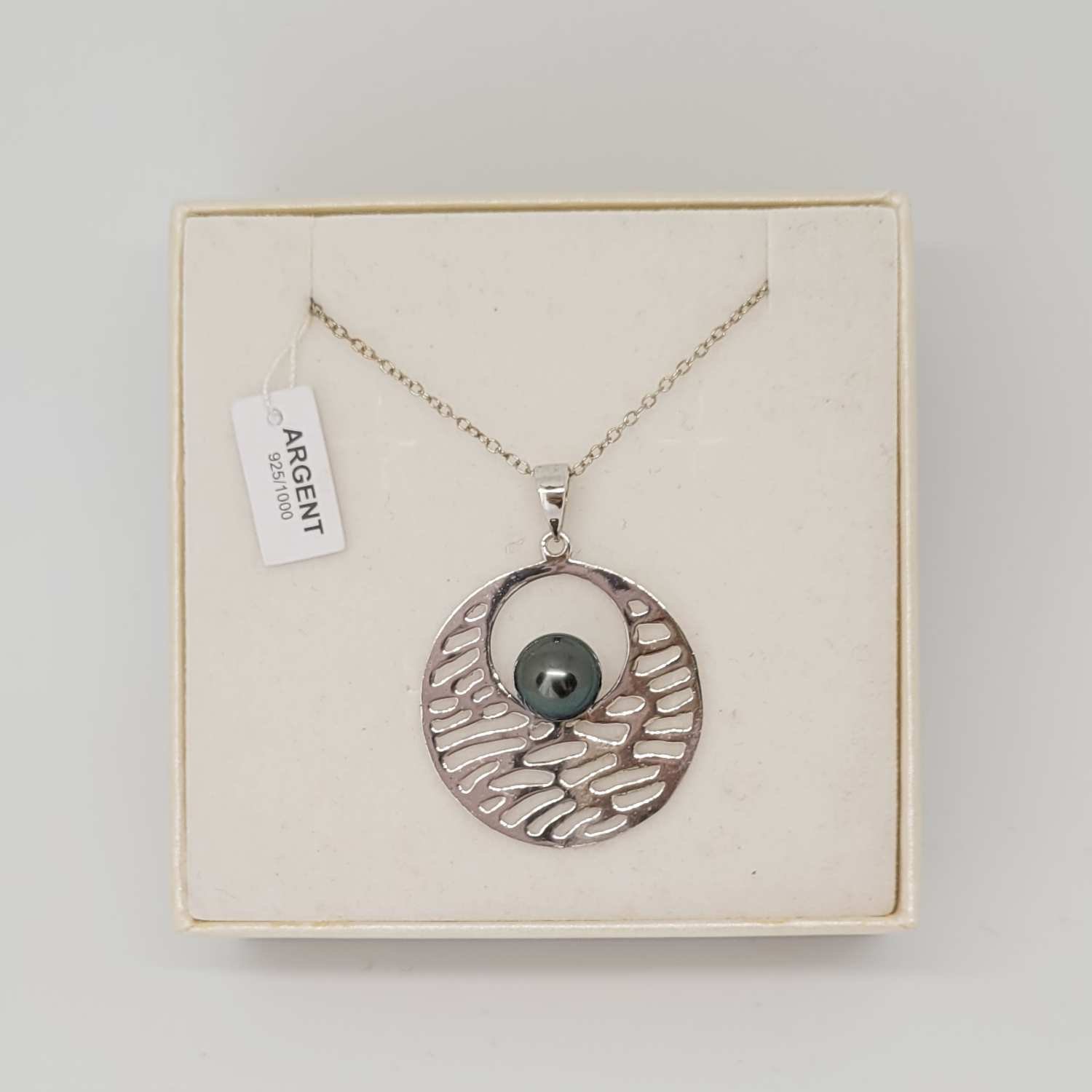 Collier en argent 925 avec pendentif ajouré et perle de Tahiti – Image 7