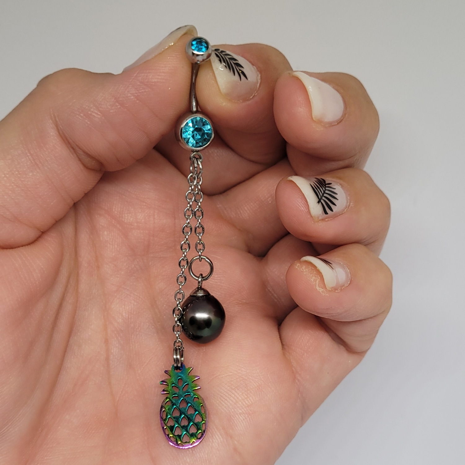 Piercing nombril pendant avec perle de Tahiti – Image 3