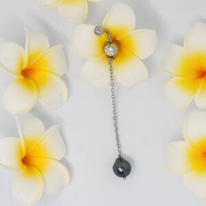 Piercing nombril chaînette avec perle de Tahiti drop