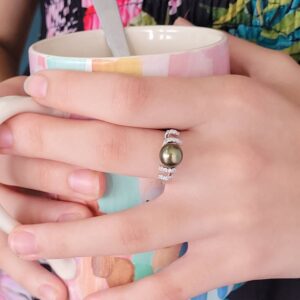 Bague argent 925 "finesse" avec Zircons et perle de Tahiti