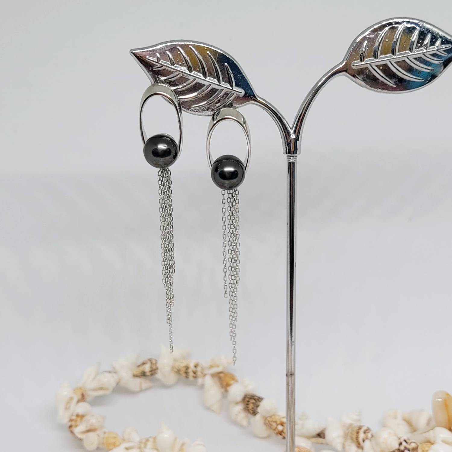 boucles d'oreilles chainettes avec perles de Tahiti