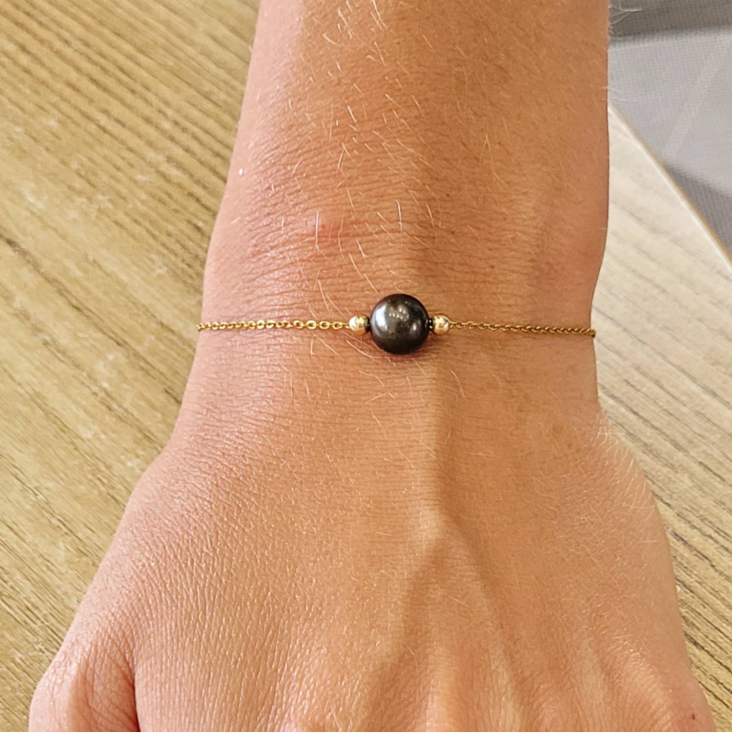 Bracelet perle Tahiti sur chaine acier inox