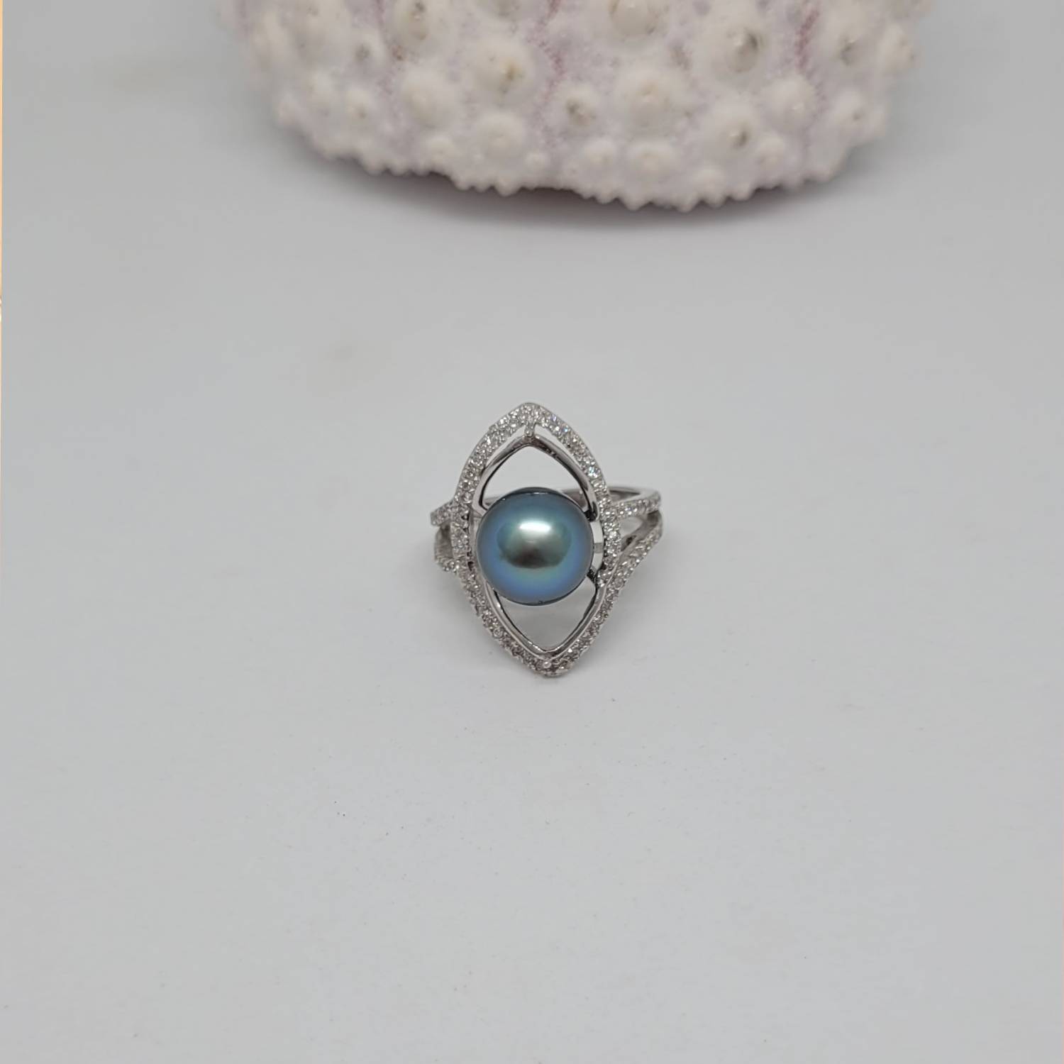 Bague argent 925 oeil de Zircons et perle de Tahiti