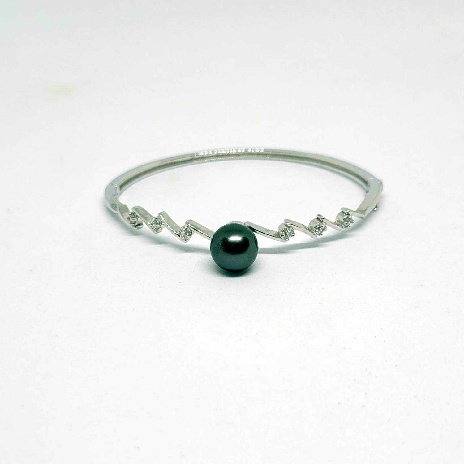 Bracelet jonc en argent avec Zircons et Perle de Tahiti – Image 2