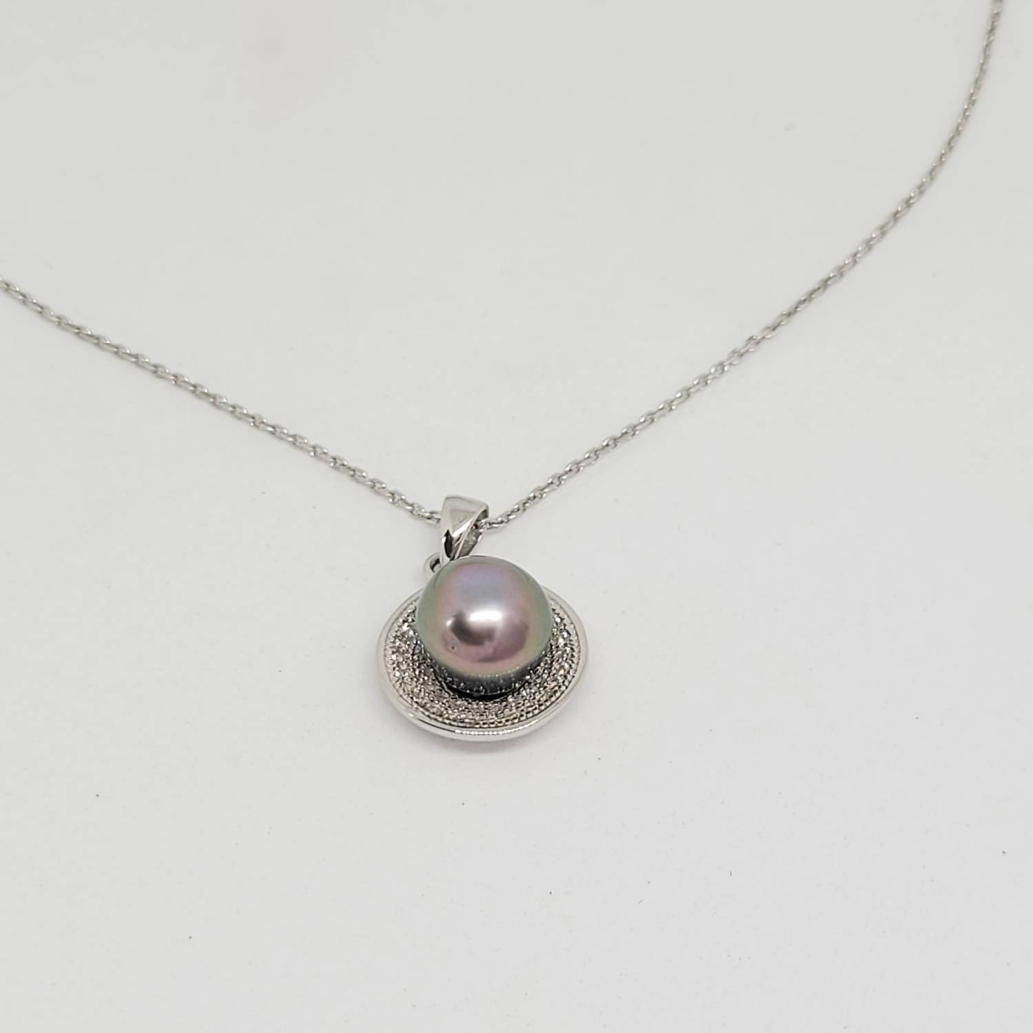 Collier en argent 925 avec perle de Tahiti bleue et aura rosée – Image 6