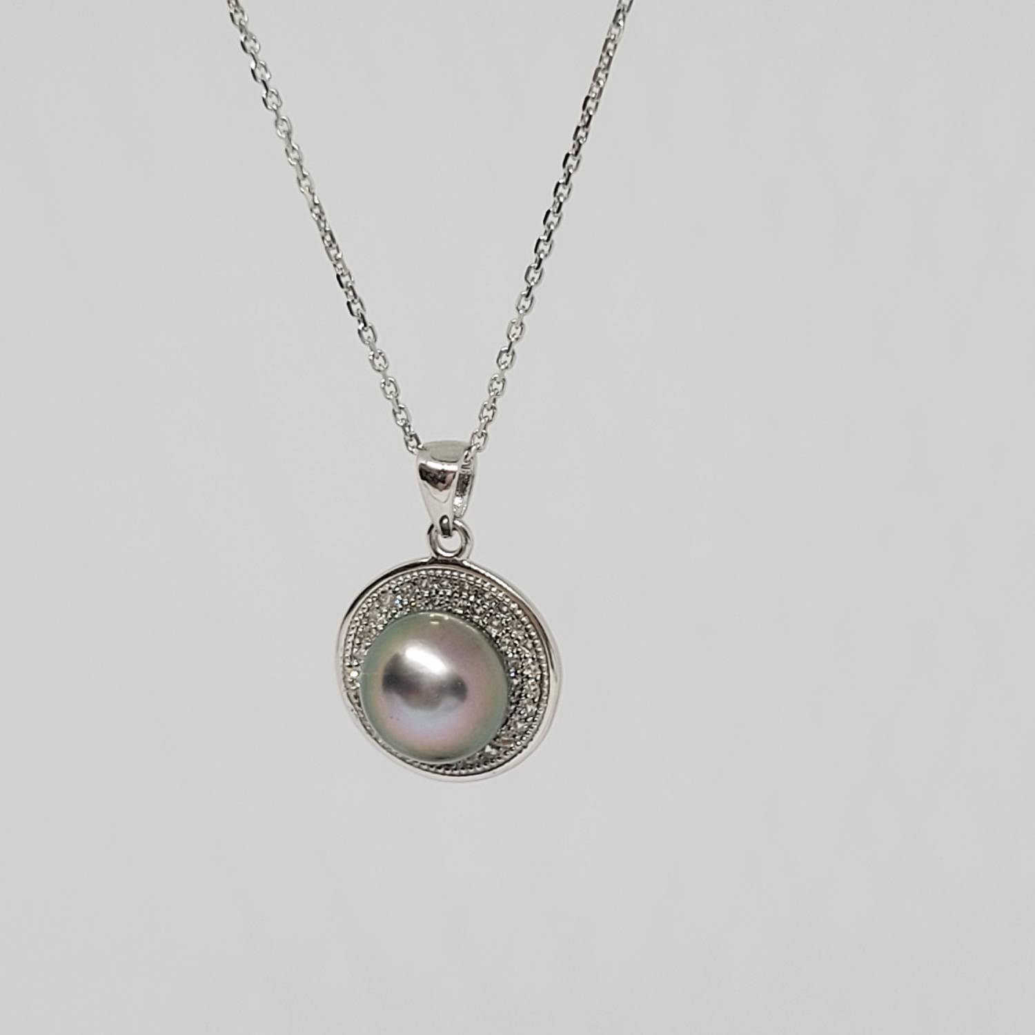 Collier en argent 925 avec perle de Tahiti bleue et aura rosée – Image 4