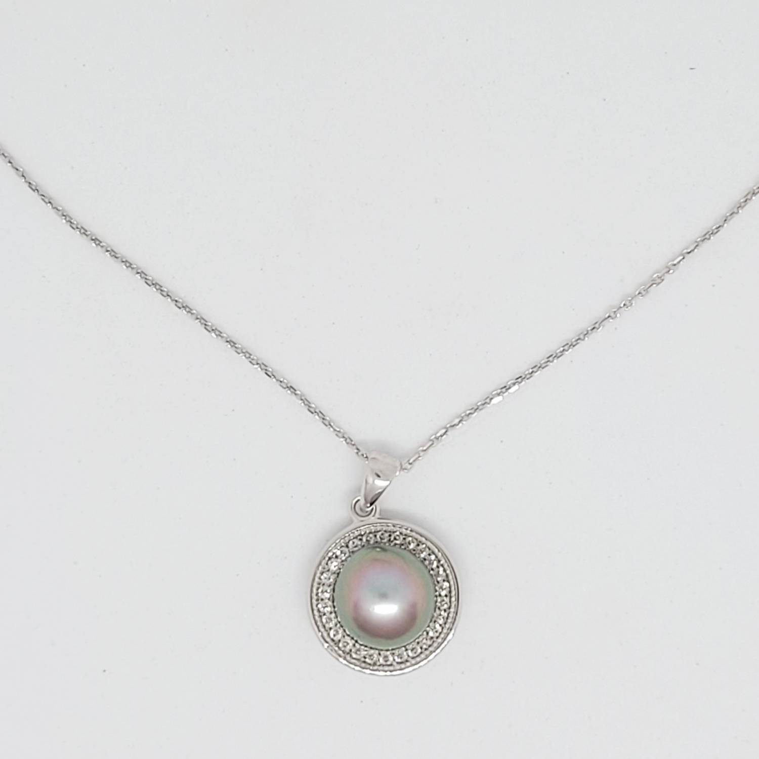 Collier en argent 925 avec perle de Tahiti bleue et aura rosée – Image 3