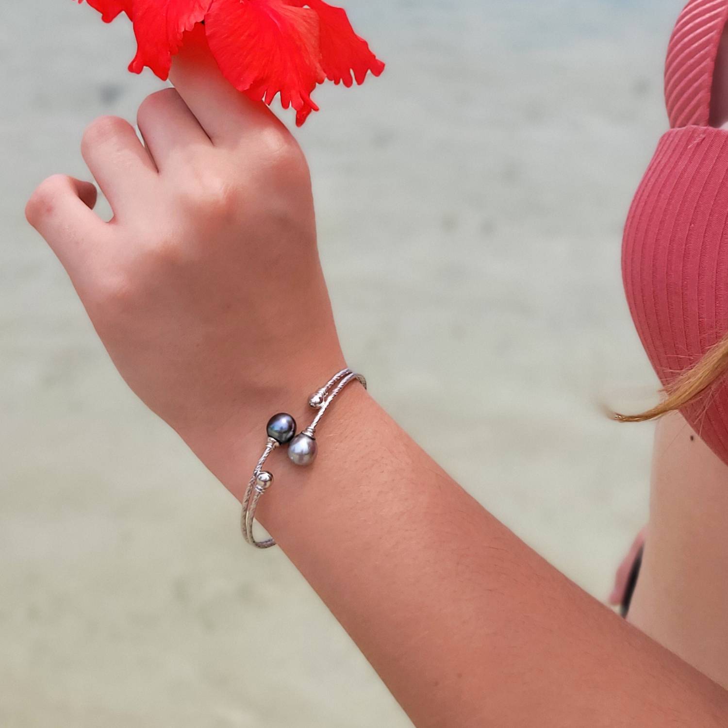 bracelet jonc argent 2 perles
