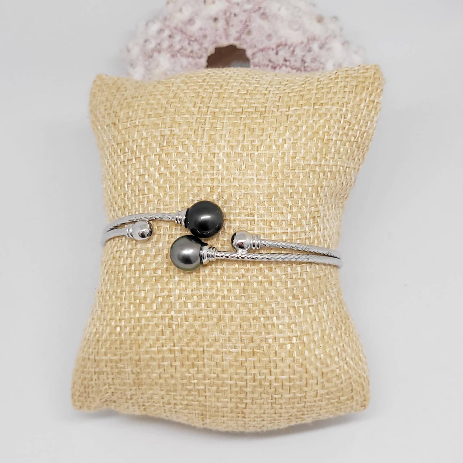 bracelet jonc argent 2 perles