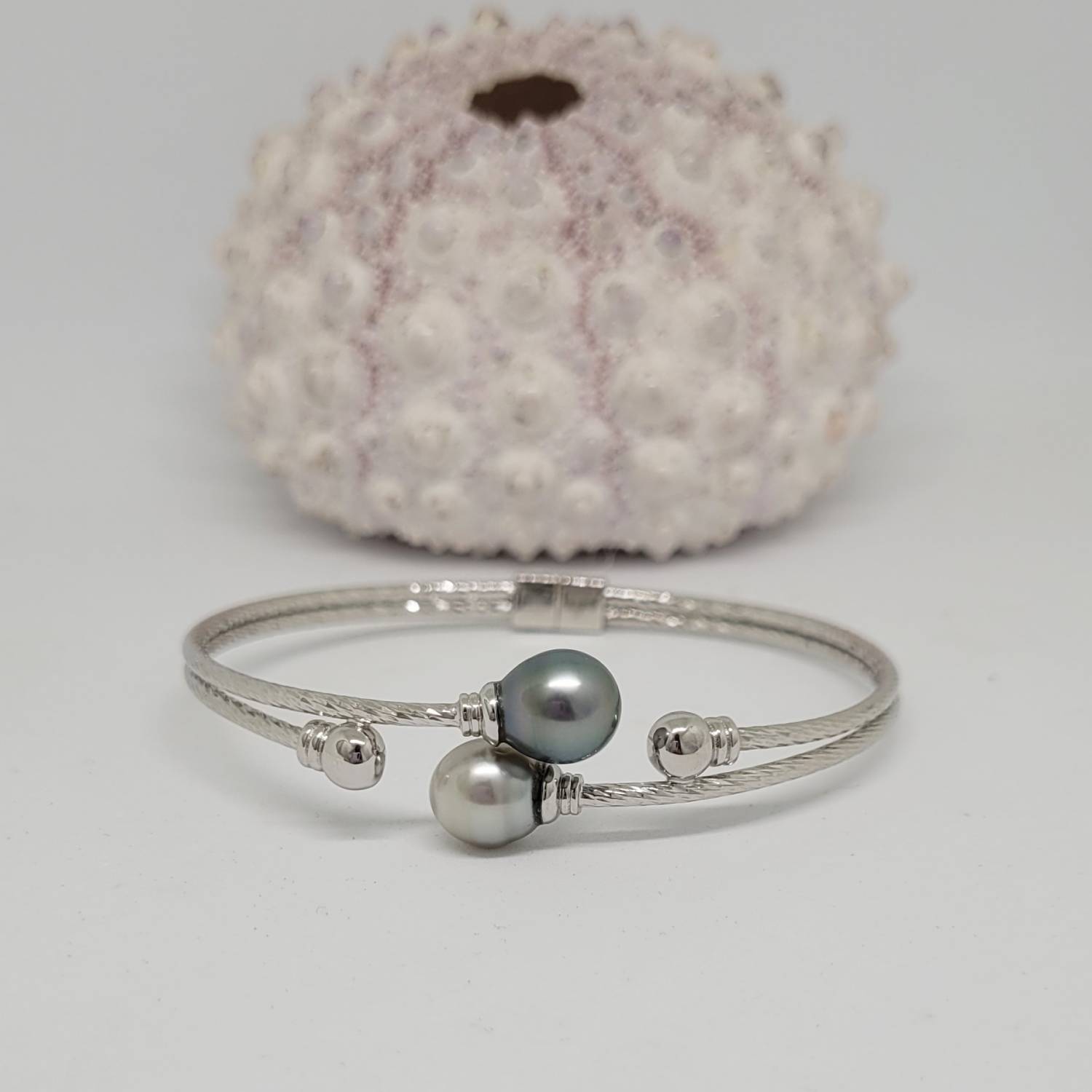 bracelet jonc argent 2 perles
