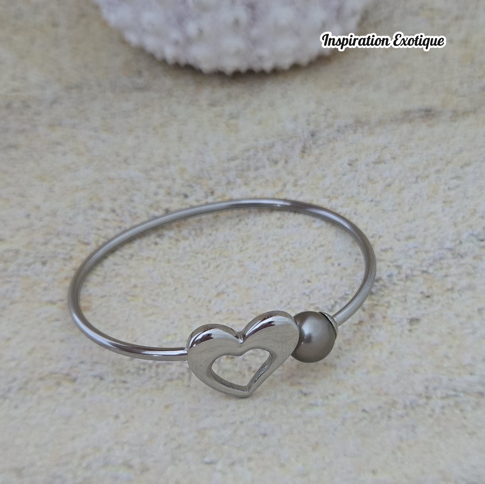 Bracelet jonc coeur avec perles de Tahiti – Image 3
