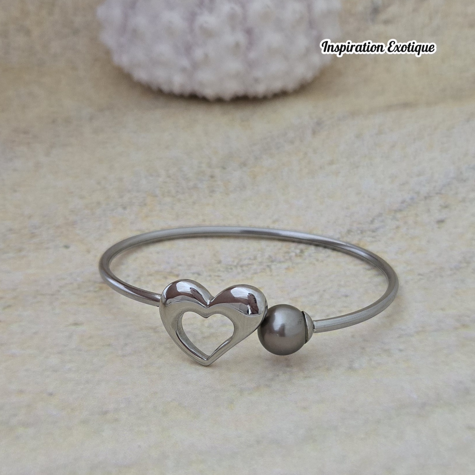 Bracelet jonc coeur avec perles de Tahiti – Image 9
