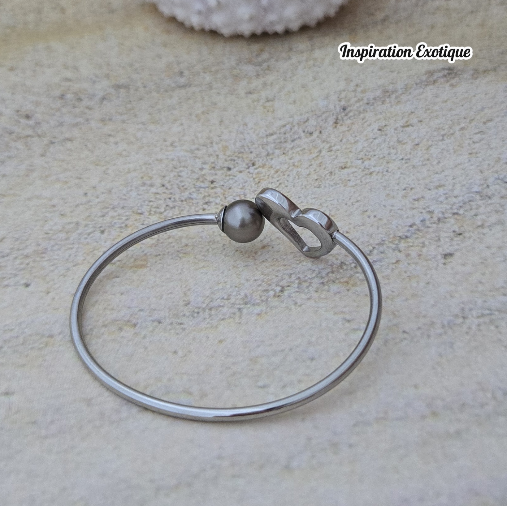 Bracelet jonc coeur avec perles de Tahiti – Image 8