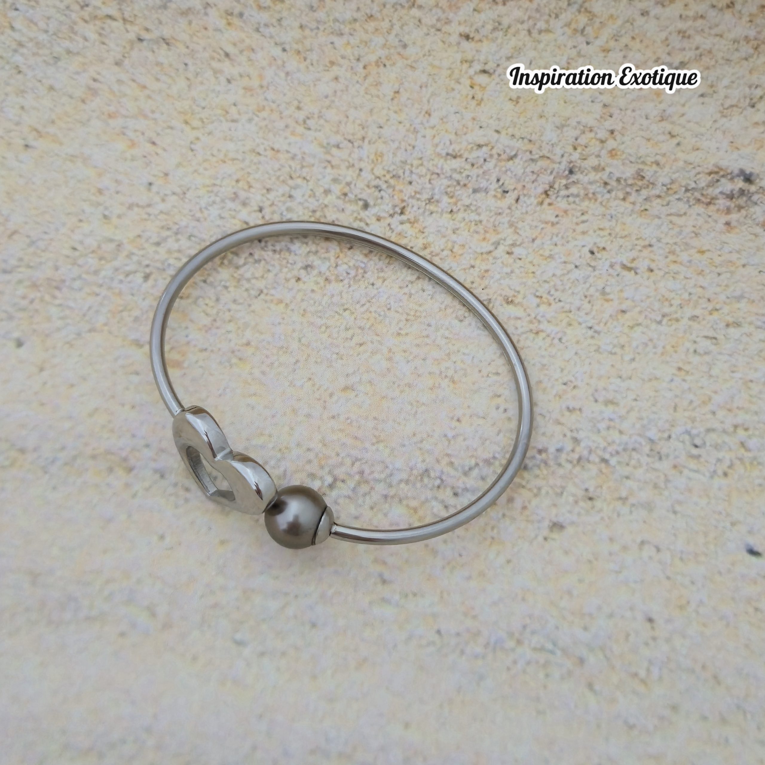 Bracelet jonc coeur avec perles de Tahiti – Image 5